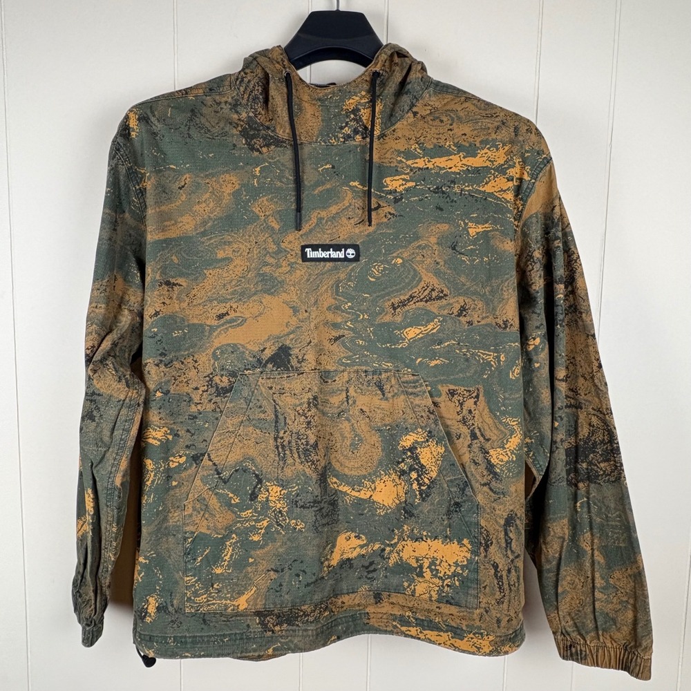 Timberland Mens Ripstop Marble Camo Hoodie Green Orange TB0A66VS Size Large